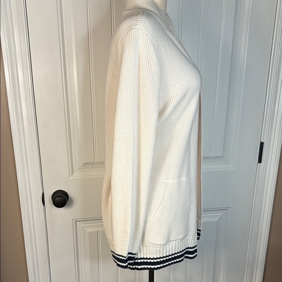Lou & Grey Open Front Cardigan Sweater  white/Navy Sz L NWOT - Picture 6 of 12